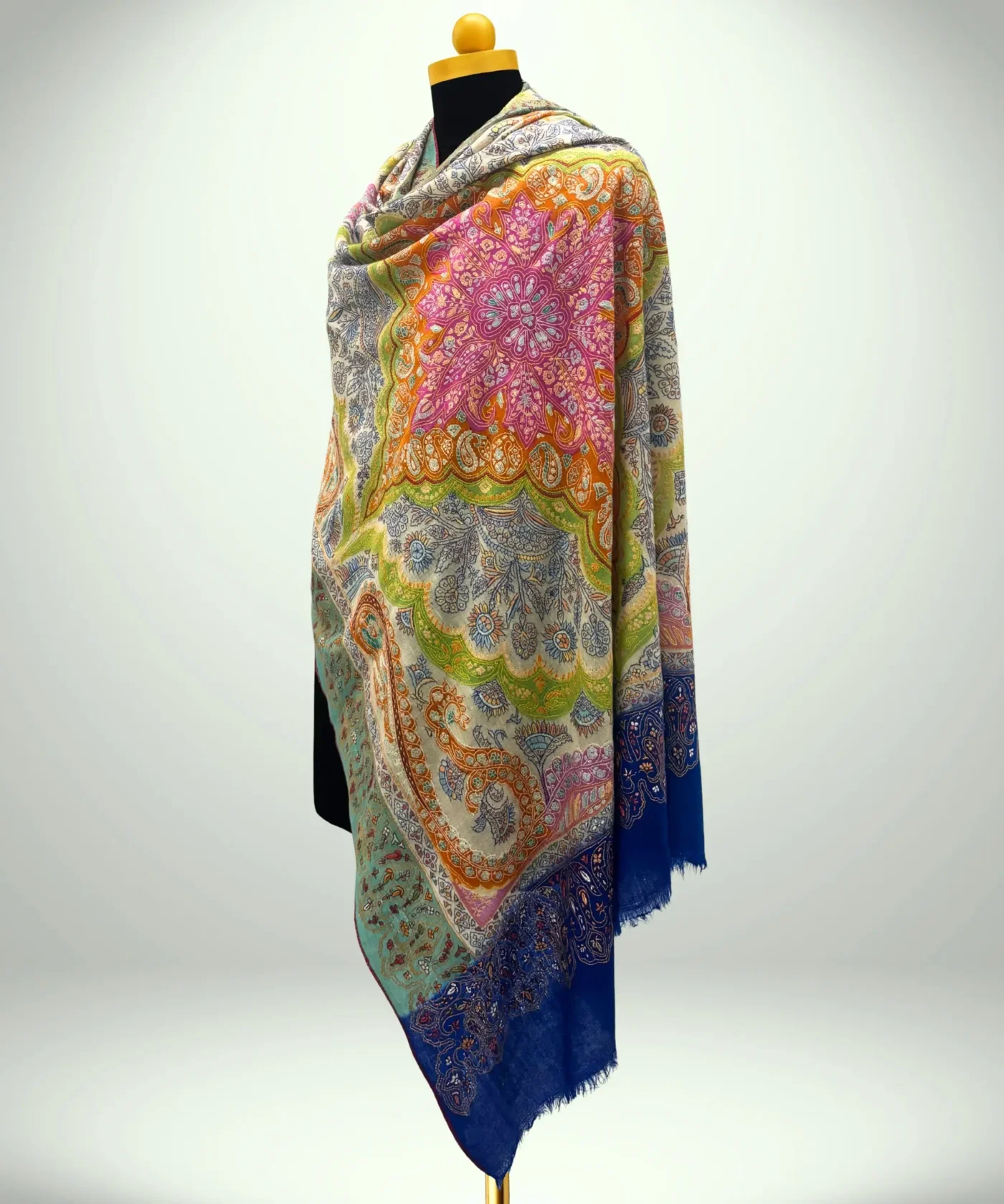 Handmade Pashmina Kalamkari Shawl With Sozni Embroidery - Image 5