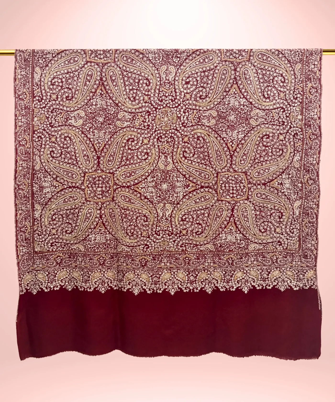 Handmade Jamawar Pashmina Shawl With Sozni Embroidery - Image 5